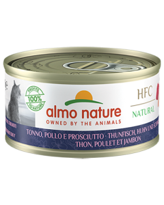 Almo Nature HFC Natural Gatto Adulto Tonno con Pollo e Prosciutto Lattina 70 gr