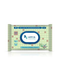 Arya Salviette Biodegradabili Cotone Bamboo e Karite' Confezione da 30 pezzi