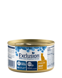 Exclusion Mediterraneo Monoproteico Gatto Sterilizzato Manzo Lattina 85 gr