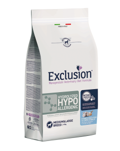 Exclusion Monoprotein Diet Cane Medium&Large Adult Hydrolysed Hypoallergenic Crocchette di Pesce e Amido di Mais 2 kg