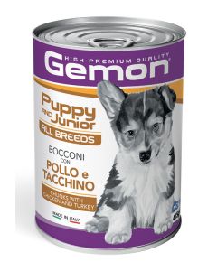 Gemon Cane All Breeds Puppy & Junior Bocconi con Pollo e Tacchino Lattina 415 gr