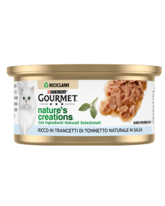 Purina Gourmet Nature's Creations Gatto Adulto Ricco in Trancetti di Tonnetto Naturale in Salsa Lattina 70 g