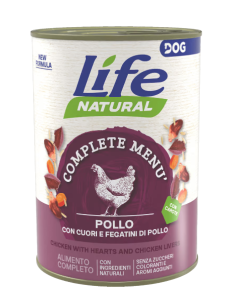 Life Natural Dog Adult Complete Menù Ricco in Pollo con Cuori e Fegatini Lattina 400 gr