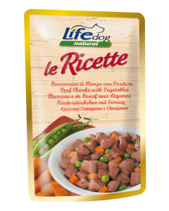 Life Dog Natural Le Ricette Cane Bocconcini di Manzo con Verdure Busta 95 gr