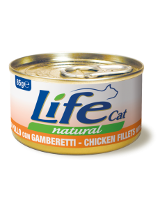 Life Cat Natural Gatto Adulto Filetti di Pollo con Gamberetti Lattina 85 gr