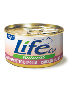 Life Cat Natural Gatto Adulto Filetti di Pollo con Prosciutto di Pollo Lattina 85 gr