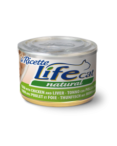 Life Cat Natural Le Ricette Gatto Adulto Tonno con Pollo e Fegatini Lattina 150 gr