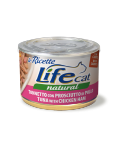 Life Cat Natural Le Ricette Gatto Adulto Tonnetto con Prosciutto di Pollo e Carote Lattina 150 gr 