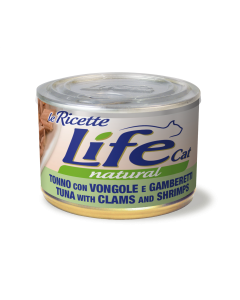 Life Cat Natural Le Ricette Gatto Adulto Tonno con Vongole e Gamberetti Lattina 150 gr 