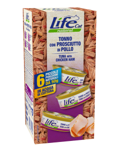 Life Cat Natural Gatto Adulto Tonno con Prosciutto di Pollo Multipack 6 pz x 50 gr