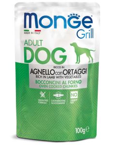 Monge Grill Cane Adult Bocconcini Ricco in Agnello con Ortaggi Busta 100 gr