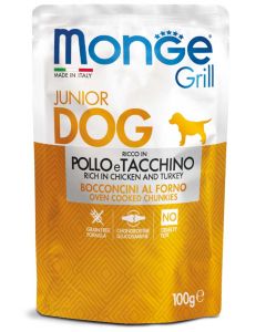 Monge Grill Cane Puppy Bocconcini Ricco in Pollo e Tacchino Busta 100 gr