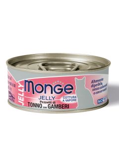 Monge Jelly Gatto Adult Pezzetti di Tonno con Gamberi Lattina 80 gr