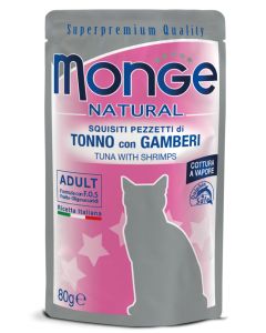 Monge Natural Gatto Adult Pezzetti di Tonno con Gamberi Busta 80 gr