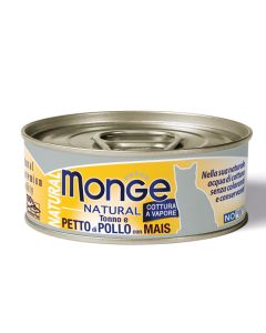 Monge Natural Gatto Adult Pezzetti di Tonno e Petto di Pollo con Mais Lattina 80 gr