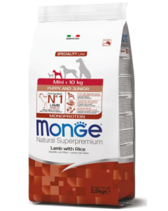 Monge Superpremium Cane Puppy e Junior Mini Monoprotein Agnello e Riso Crocchette