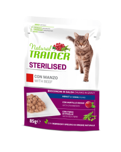 Trainer Natural Gatto Sterilizzato Bocconcini di Manzo in Salsa Busta 85 gr