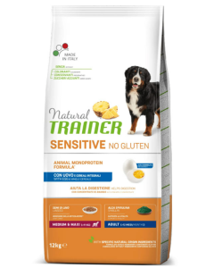 Natural Trainer Cane Adult Medium e Maxi Sensitive No Gluten Monoproteico Uovo Crocchette 3 kg