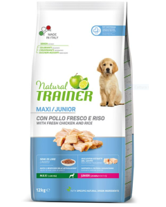 Natural Trainer Cane Junior Maxi con Pollo Fresco e Riso Crocchette  12 kg