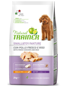 Natural Trainer Cane Mature Small e Toy con Pollo Fresco e Riso Crocchette