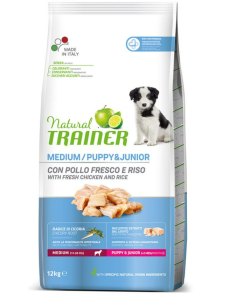 Natural Trainer Cane Puppy e Junior Medium con Pollo Fresco e Riso Crocchette