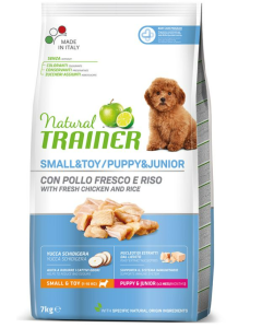 Natural Trainer Cane Puppy e Junior Small e Toy con Pollo Fresco e Riso Crocchette