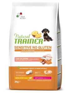 Natural Trainer Cane Puppy e Junior Small e Toy Sensitive No Gluten Monoproteico Salmone Crocchette