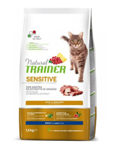 Natural Trainer Gatto Adult Sensitive No Gluten Monoproteico con Anatra Crocchette 1,5 kg