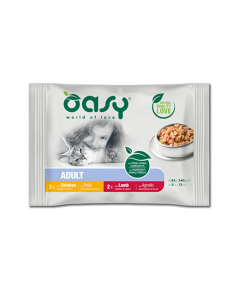 Oasy Gatto Adulto Multipack Meat Selection Pollo e Agnello 4 pz x 85 gr