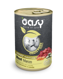 Oasy Grain Free Formula Cane Adult Medium/Large Manzo con Zucchine e Carote Lattina 400 gr