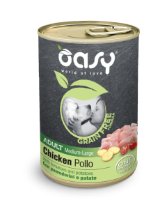 Oasy Grain Free Formula Cane Adult Medium/Large Pollo con Pomodorini e Patate Lattina 400 gr