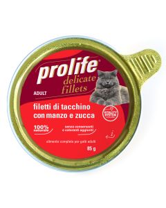 Prolife Gatto Adulto Filetti di Tacchino con Manzo e Zucca Vaschetta 85 gr