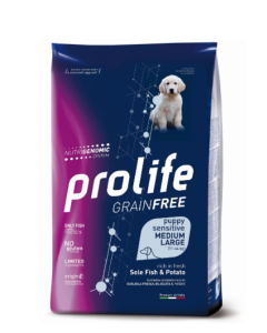 Prolife Grainfree Cane Puppy Medium Large Sensitive Monoproteico Sogliola Crocchette