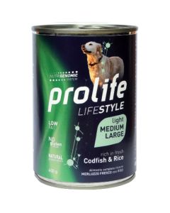 Prolife Lifestyle Light Cane Adult Medium/Large Merluzzo con Riso Lattina 400 gr