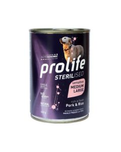 Prolife Sterilised Cane Sensitive Medium/Large Maiale con Riso Lattina 400 gr