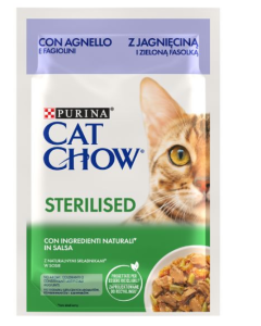 Purina Cat Chow Gatto Adult Sterilizzato Pezzetti di Agnello in salsa con Fagiolini Busta 85 gr