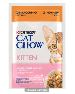 Purina Cat Chow Gatto Kitten Pezzetti di Tacchino in gelatina con Zucchine Busta 85 gr