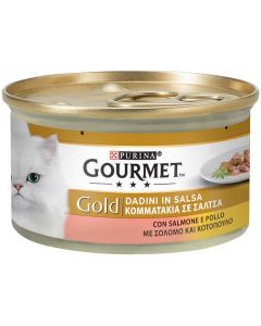 Purina Gourmet Gold Dadini in Salsa Gatto Adulto Salmone e Pollo Lattina 85 gr