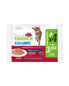 Natural Trainer Gatto Adulto Bocconcini di Tonno in Salsa Multipack 4 pz x 85 gr