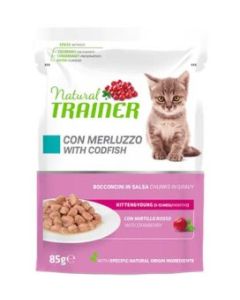 Trainer Natural Gatto Kitten & Young Bocconcini di Merluzzo in Salsa Busta 85 gr