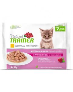 Natural Trainer Gatto Kitten & Young Bocconcini di Pollo in Salsa Multipack 4 pz x 85 gr