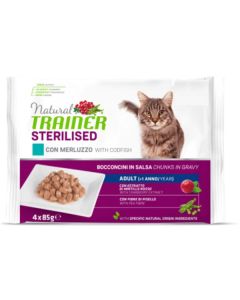 Natural Trainer Gatto Sterilizzato Bocconcini di Merluzzo in Salsa Multipack 4 pz x 85 gr