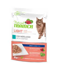 Trainer Natural Light in Fat Gatto Adulto Bocconcini di Merluzzo in Salsa Busta 85 gr