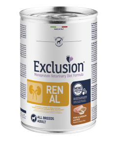 Exclusion Monoprotein Diet Cane Adult All Breeds Renal Maiale Sorgo e Riso 400 gr