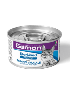 Gemon Gatto Adult Sterilizzato Mousse con Tonno e Maiale Lattina 85 gr