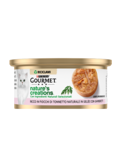 Purina Gourmet Nature's Creations Gatto Adulto Ricco in Fiocchi di Tonnetto Naturale in Gelèe con Gamberetti Lattina 70 g