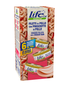 Life Cat Natural Gatto Adulto Filetti di Pollo con Prosciutto di Pollo Multipack 6 pz x 50 gr