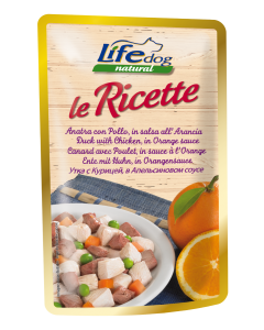 Life Dog Natural Le Ricette Cane Anatra con Pollo in Salsa all'Arancia Busta 95 gr