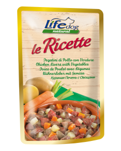 Life Dog Natural Le Ricette Cane Fegatini di Pollo con Verdure Busta 95 gr