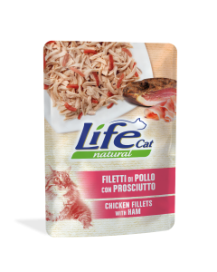 Life Cat Natural Gatto Adulto Filetti di Pollo con Prosciutto Busta 70 gr